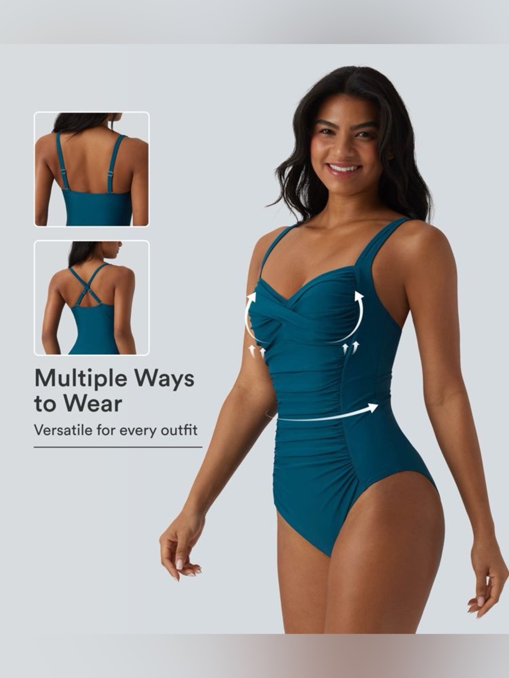 HALARA Deep Teal One-Piece Swimsuit – Twist Front, Convertible Straps